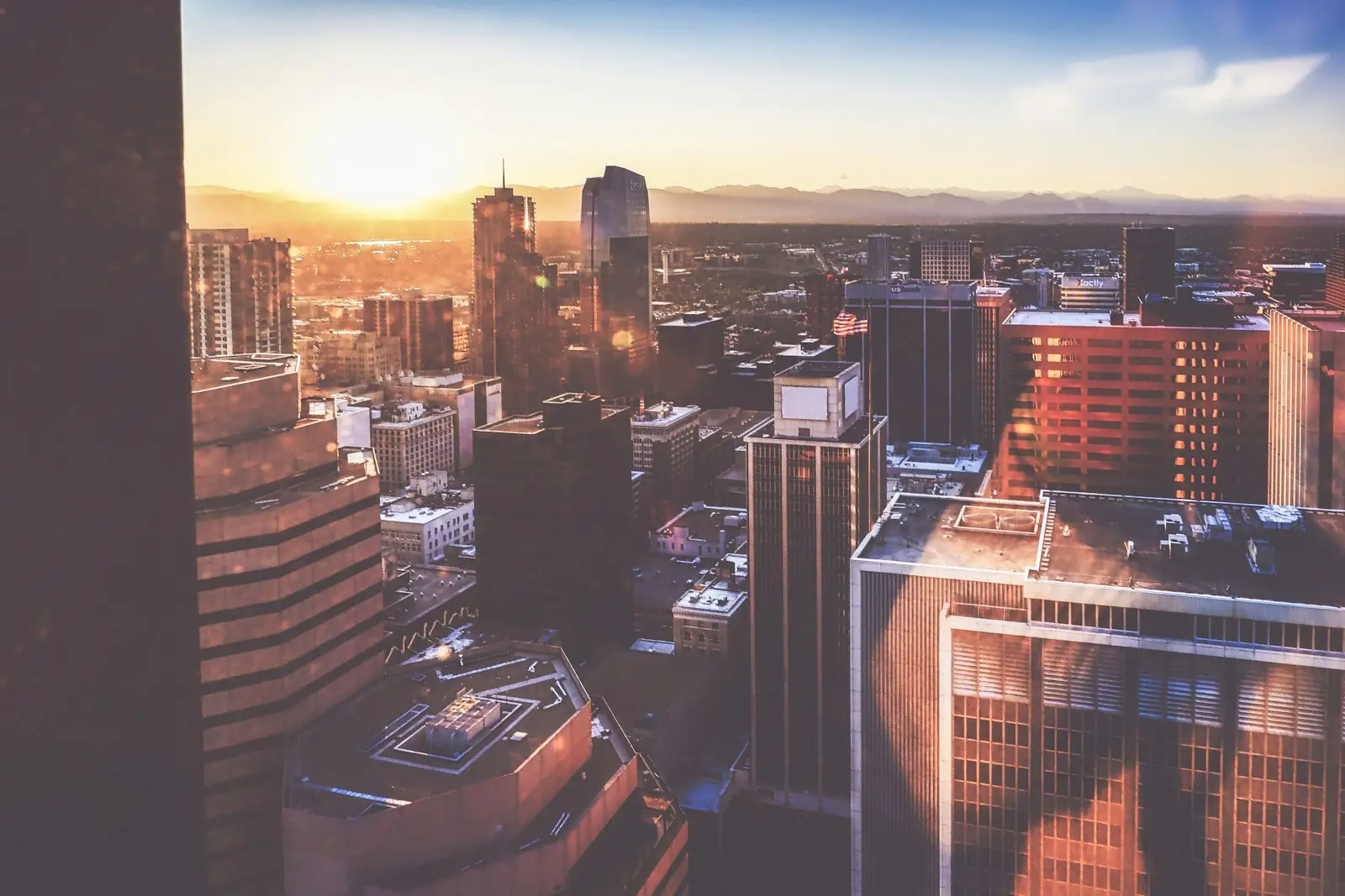 aerial view of city buildings during night time in Colorado