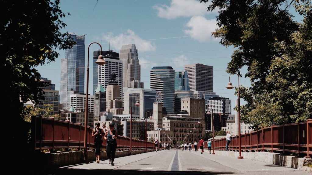 people jogging in street of Minneapolis Minnesota