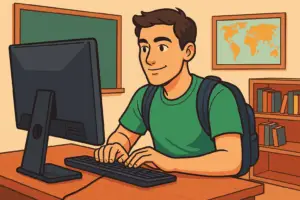 AI generated image of college student using computer